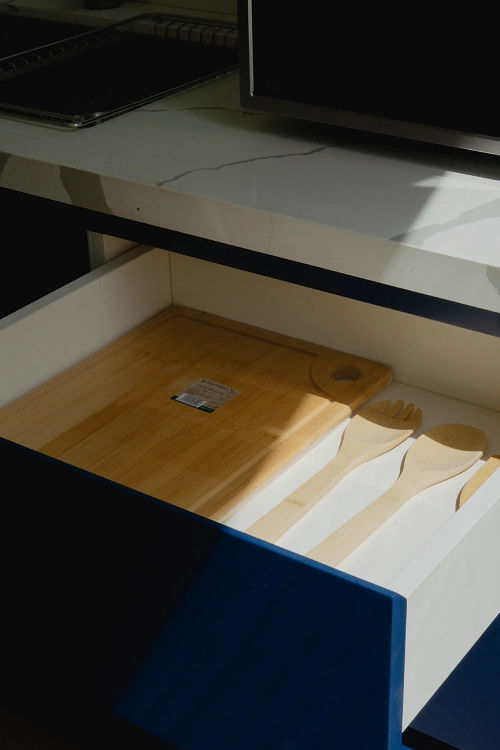 Natural bamboo cutting board and serving utensil set