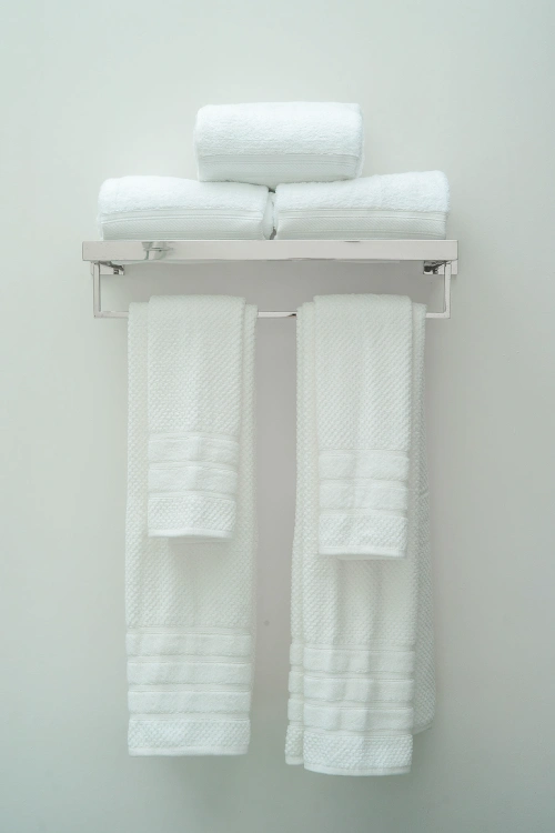 Set of clean and sanitized towels ready for guest use